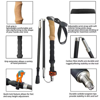 Ultralight Carbon Fiber Trekking Poles: Folding Hiking & Nordic Walking - HUNTING CASE