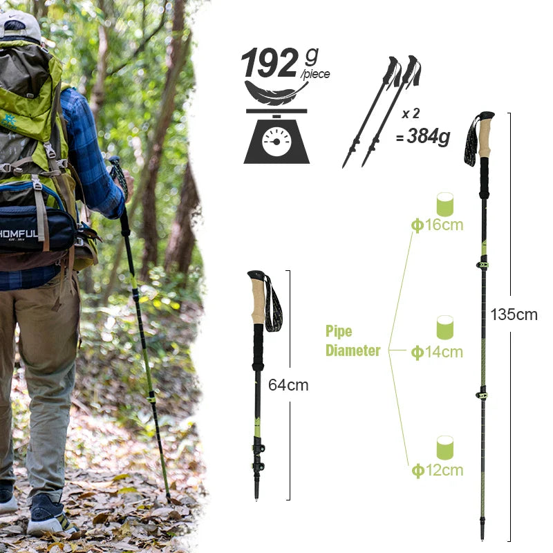 Ultralight Carbon Fiber Trekking Poles: Adjustable Alpenstock with Quick Lock - HUNTING CASE