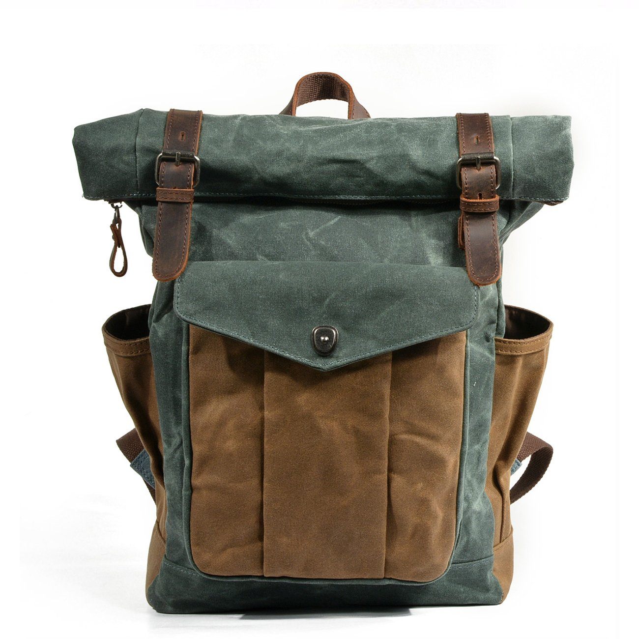 Functional Waxed Canvas Roll Top Backpack for All Occasions - HUNTING CASE