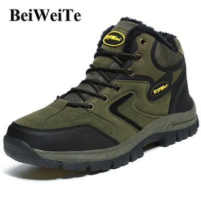 Beiweite Mens Winter Fur Lined Hiking Boots High Top Warming Antiskid Trail - HUNTING CASE