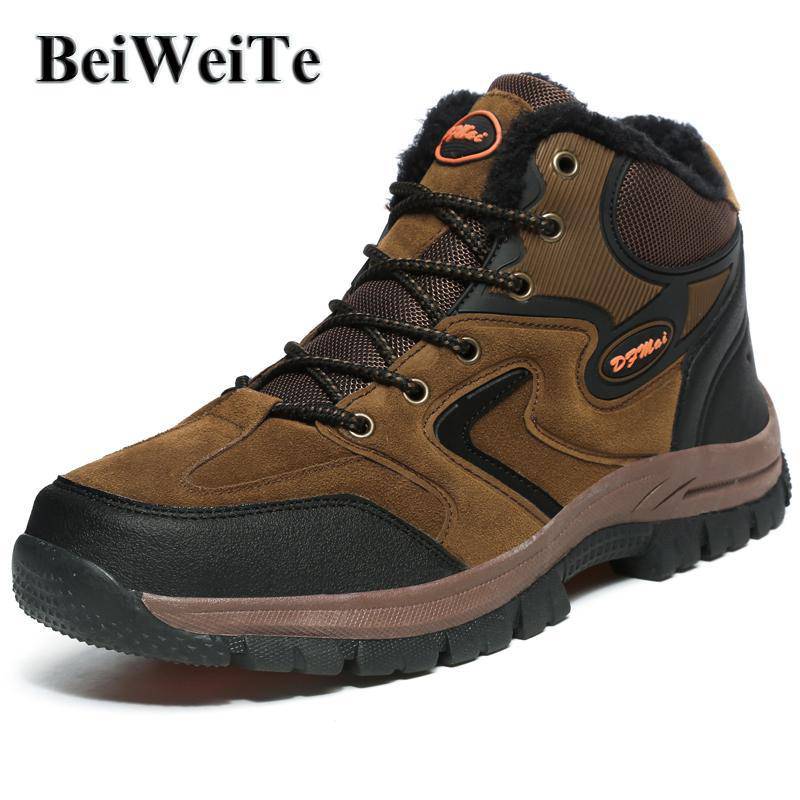 Beiweite Mens Winter Fur Lined Hiking Boots High Top Warming Antiskid Trail - HUNTING CASE