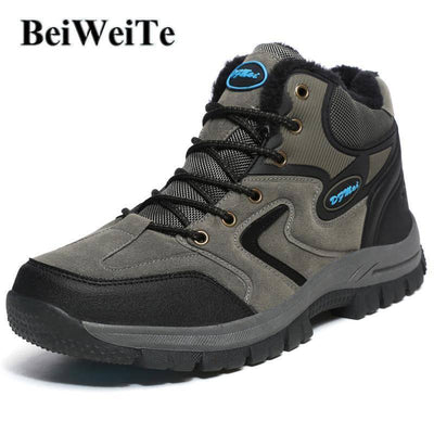 Beiweite Mens Winter Fur Lined Hiking Boots High Top Warming Antiskid Trail - HUNTING CASE