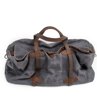 Vintage Waxed Canvas Gym Duffle Bag with Leather Straps - HUNTING CASE