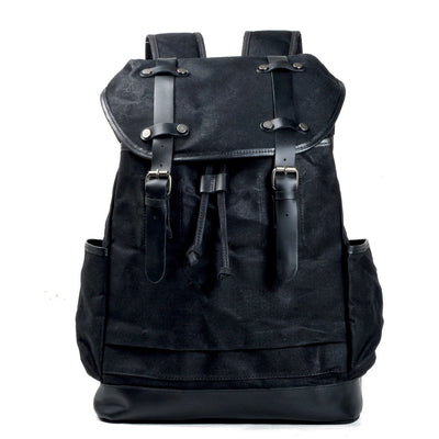 Classic Black Canvas Backpack with Padded Laptop Sleeve - HUNTING CASE