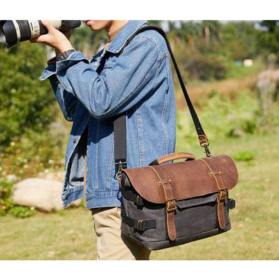 Vintage Leather Camera Messenger Bag - HUNTING CASE