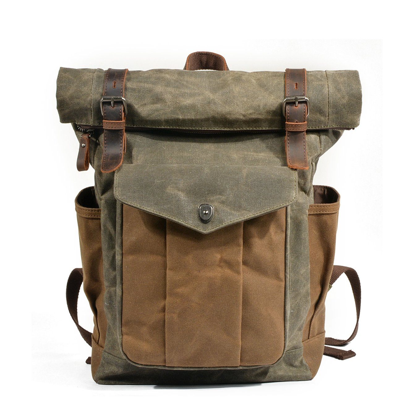 Functional Waxed Canvas Roll Top Backpack for All Occasions - HUNTING CASE