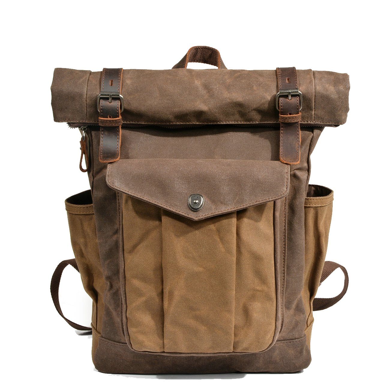 Functional Waxed Canvas Roll Top Backpack for All Occasions - HUNTING CASE