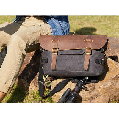 Vintage Leather Camera Messenger Bag - HUNTING CASE