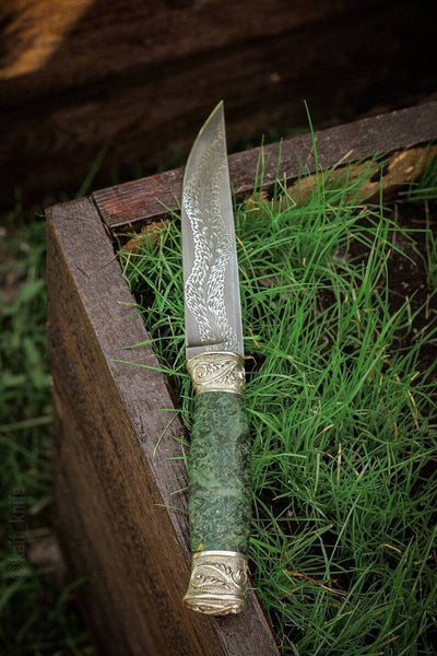 Maple burl handle Damascus fixed blade for hunting