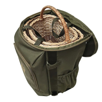 backpack with two wicker baskets