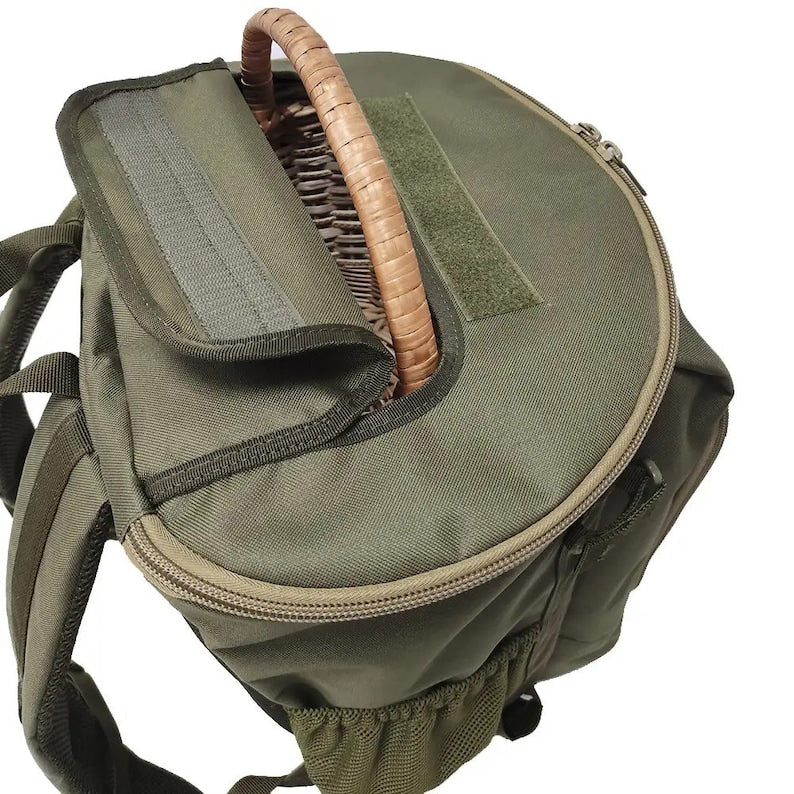 Mushroom collector's backpack with wicker baskets