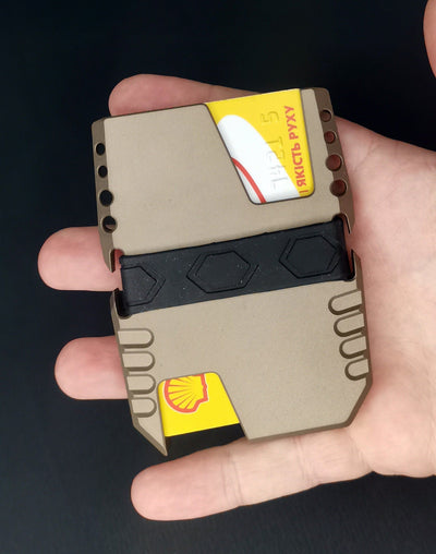 Sleek titanium wallet with military aesthetics