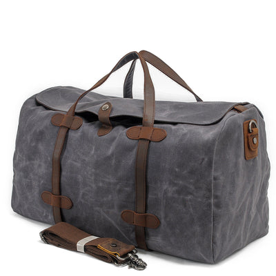 Vintage Waxed Canvas Gym Duffle Bag with Leather Straps - HUNTING CASE