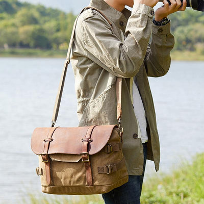 Vintage Leather Camera Messenger Bag - HUNTING CASE