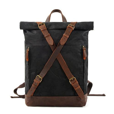 Waxed hard canvas leather laptop backpack