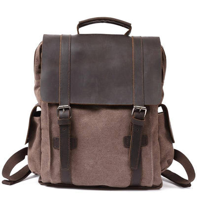 Vintage canvas leather school backpack 20 liters