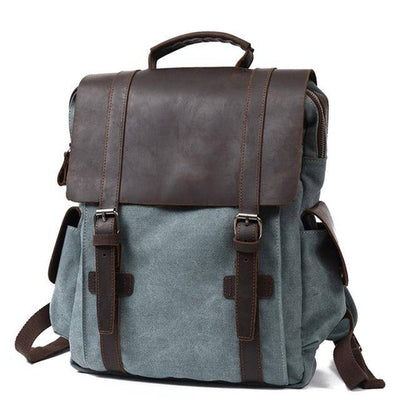 Classic school backpack with vintage canvas and leather, 20 liters