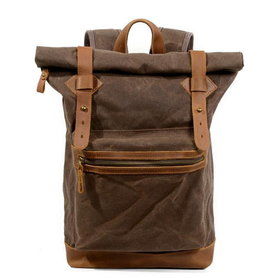 Luxurious 20L waterproof canvas leather backpack for students
