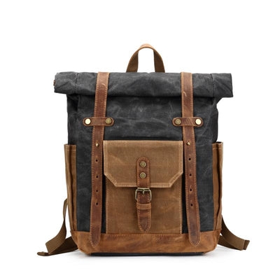 Large waxed vintage canvas leather backpack