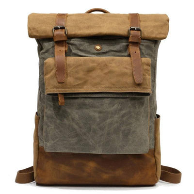 Waxed canvas genuine leather daypack