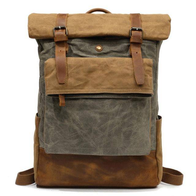 Classic vintage canvas and leather backpack