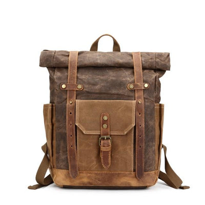 14-inch waterproof canvas leather backpack