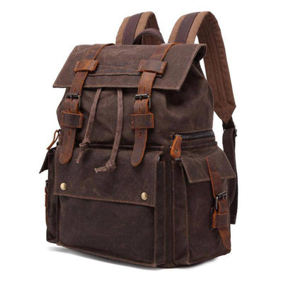 Retro 20L waterproof canvas leather backpack