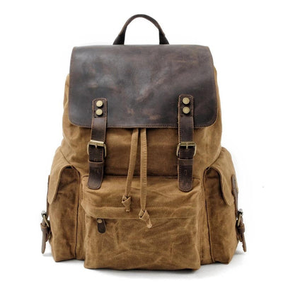 76-liter large capacity waterproof daypack in waxed canvas and leather