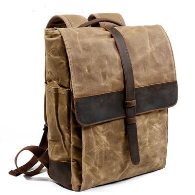 Waxed canvas leather school backpack with 76 liters capacity