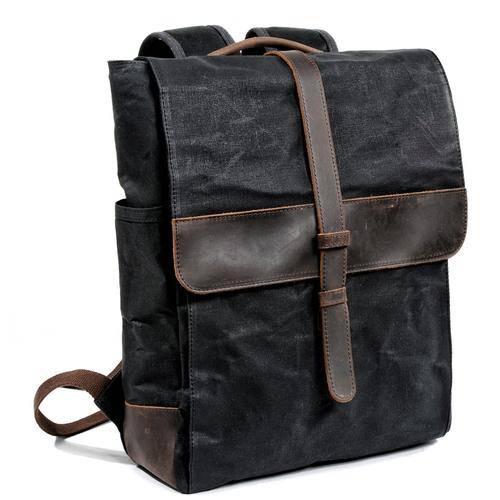 Premium school backpack with waxed canvas and leather, 76 liters