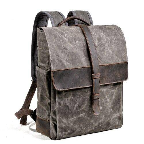 Durable waxed canvas leather backpack for school