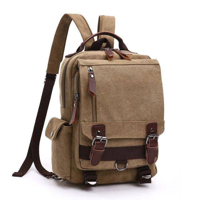 Vintage-inspired waterproof daypack with canvas and leather accents