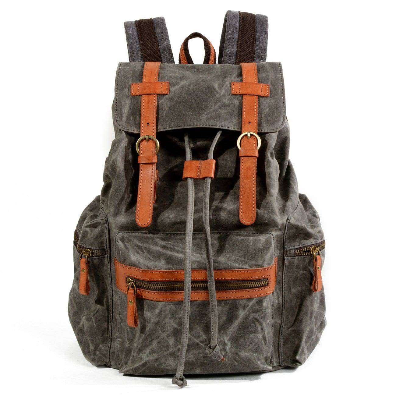 Waterproof black and brown canvas leather backpack