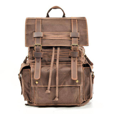 Vintage brown leather casual backpack for men with 20-35L capacity