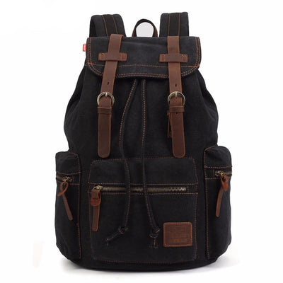 Vintage canvas leather drawstring backpack