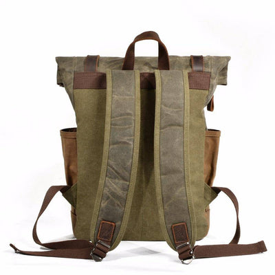 Stylish 20-liter travel backpack with vintage canvas and leather accents