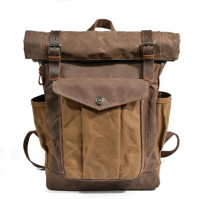 Premium canvas and leather travel daypack, 20 liters