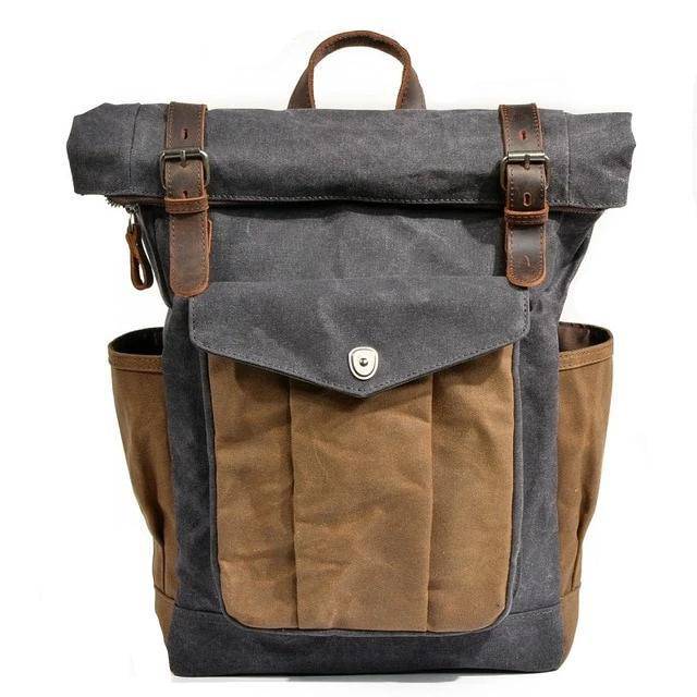 Explore with a vintage-style canvas and leather travel backpack, 20 liters