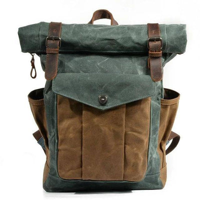 Durable travel backpack with vintage canvas and leather, 20 liters