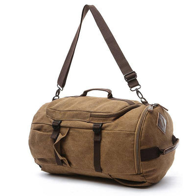 Travel-ready canvas backpacks with leather features