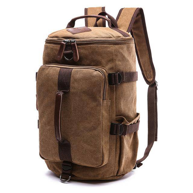 Canvas and leather hiking backpack