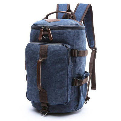 Travel backpack with leather details