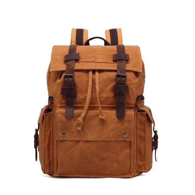 Large capacity waterproof canvas leather backpack 20-35L