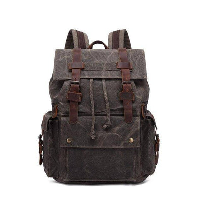 Canvas leather backpack with adjustable size and waterproof features