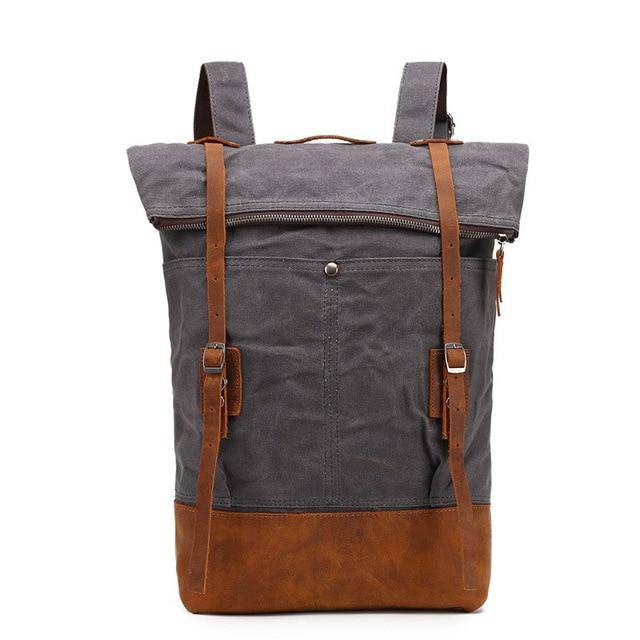 Water-resistant canvas and leather backpack for travel