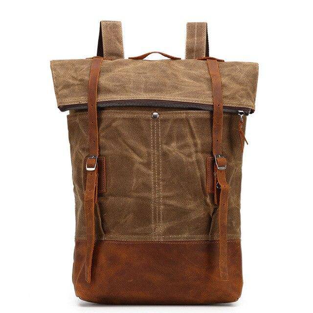 Premium leather-trimmed travel backpack with waterproofing