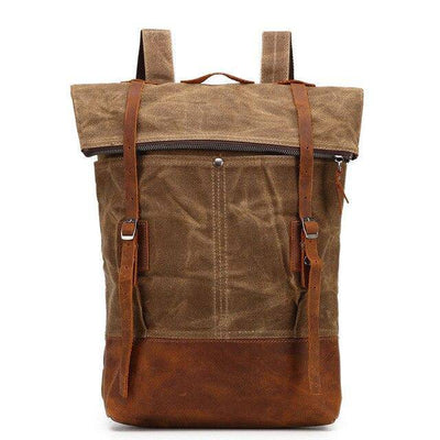 Premium leather-trimmed travel backpack with waterproofing