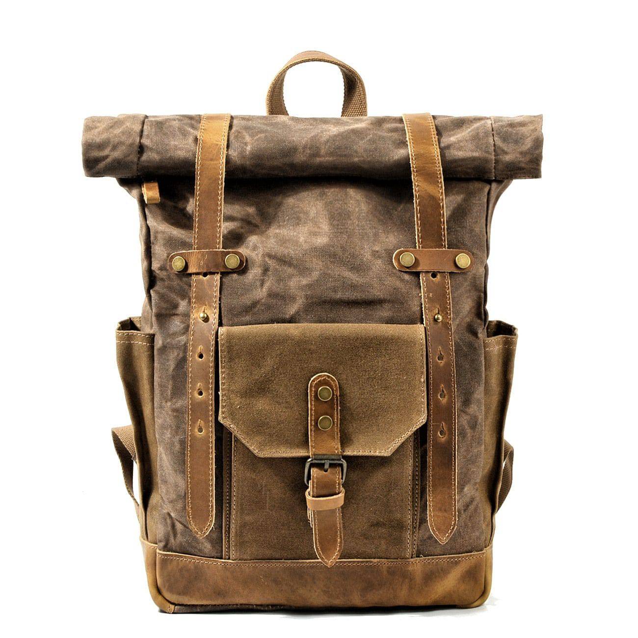 Vintage canvas waterproof genuine leather backpack with large capacity