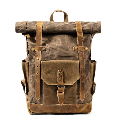 Vintage canvas waterproof genuine leather backpack with large capacity