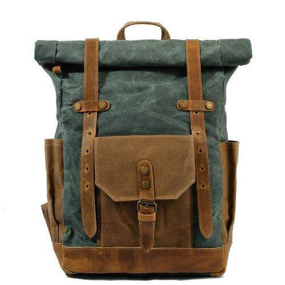 Chic and versatile daypack with large capacity, made from vintage canvas and genuine leather